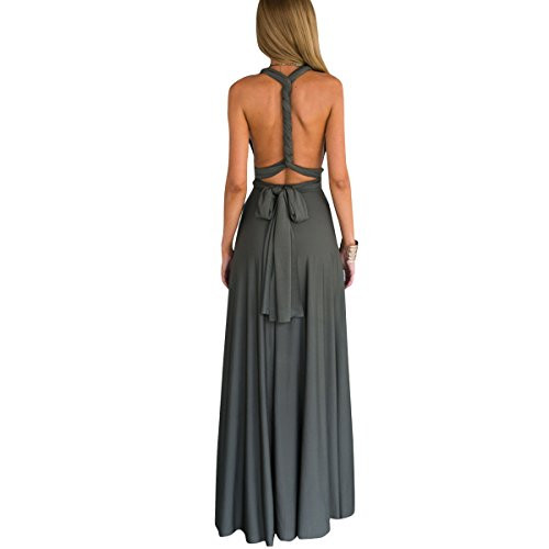 Women s Transformer Convertible Multi Way Wrap Long Prom Maxi Dress V Neck Hight Low Wedding Bridesmaid Evening Party Grecian Dresses Boho Backless Halter Formal Cocktail Dance Gown Deep Grey Small