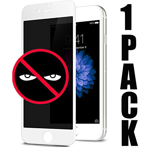 For iPhone 7 Plus / 8 Plus Tempered Glass Privacy Screen Protector (Anti-Spy) Unbreakable Full Coverage, Smartilike 6D Round Edge Frame Premium HD Shatterproof Film (White for iPhone8 Plus, 5.5-Inch)