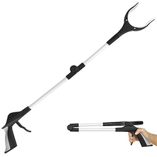 Vive Folding Reacher Grabber 32 Inch   Extra Reach Extender Heavy Duty Mobility Grip Hand Aid   Extra Long Handled Shelf Tool Trash Litter Picker Garbage Garden Nabber Handle Disabled Handicap Arm