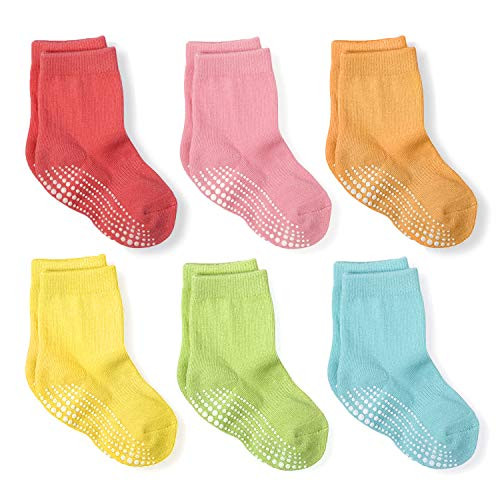 LA Active Athletic Crew Grip Socks   6 Pairs   Baby Toddler Infant Newborn Kids Boys Girls Non Slip Anti Skid  Color Splash 12 36 Months