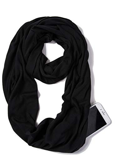 Elzama Infinity Loop Solid Color Scarf With Hidden Zipper Pocket For Women   Lightweight Travel Neck Wrap