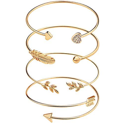 Suyi 4 Pcs Adjustable Cuff Bracelet Open Wire Bangle Stackable Wrap Bracelet Set for Women Girls Gold