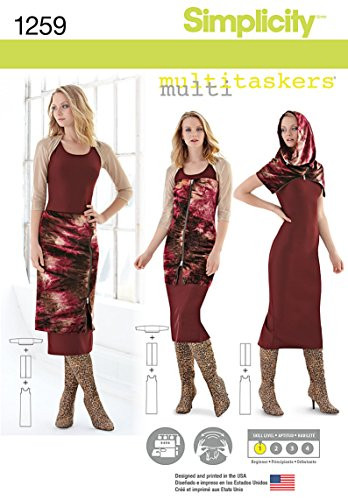 Simplicity Multitaskers Pattern 1259 Misses Knit Tank Dress, Shrug and Zip Channel Sizes 4-26 XXS-XXL