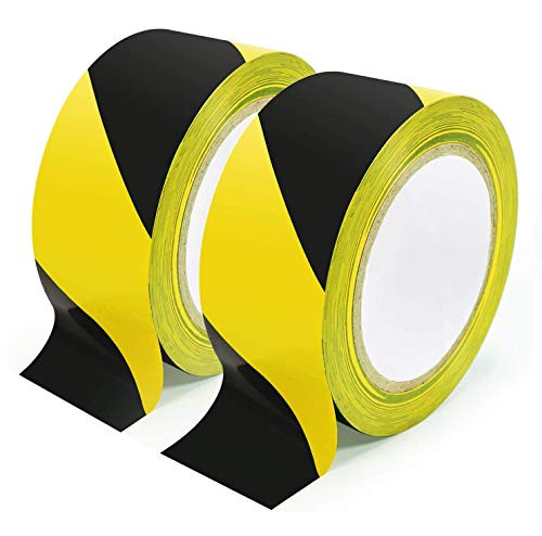 BLIGO Hazard Warning Safety Stripe Tape 2 Inch x 36 Yards Black and Yellow High Visibility Marking Floors Walls Steps Caution Dangerous Zones 2 Rolls