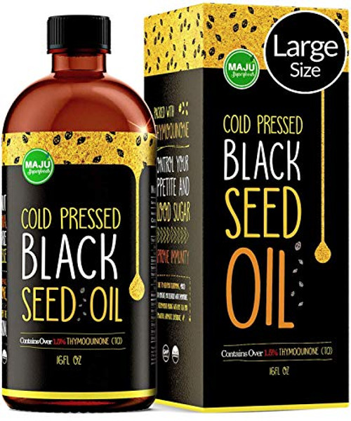 MAJU s Black Seed Oil 16oz  3x  Thymoquinone Cold Pressed no Pesticides 100  Turkish Black Cumin Nigella Sativa Seed Oil  Better Than Organic  non GMO 100  Liquid Pure Blackseed Oil Glass Bottle