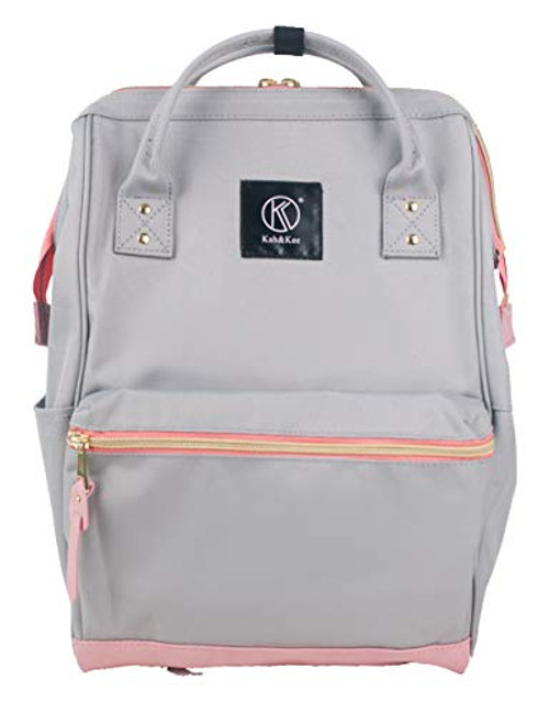 Kah Kee Polyester Travel Backpack Functional Anti theft School Laptop for Women Men  Light GreyPink Large