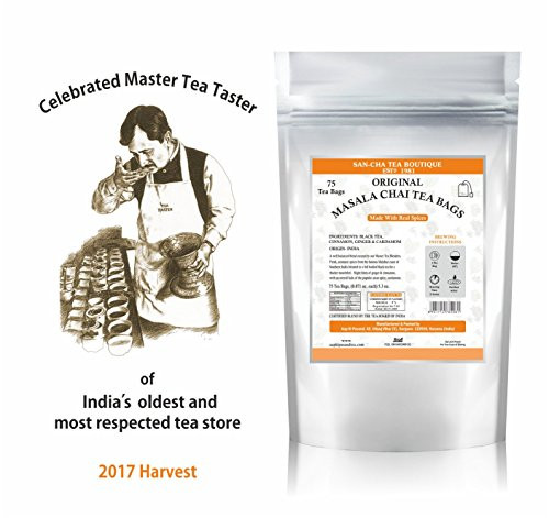 Original Masala Chai Tea Bags (75 CUPS) 100% Natural Cardamom, Natural Cinnamon & Natural Ginger blended with Black Tea, 5.3 Oz. 75 Cups, No Artificial Flavouring Original Masala Chai Tea Bags (75 CUPS) 100% Natural Cardamom, Natural Cinnamon & Natural Ginger blended with Black Tea, 5.3 Oz. 75 Cups, No Artificial Flavouring
