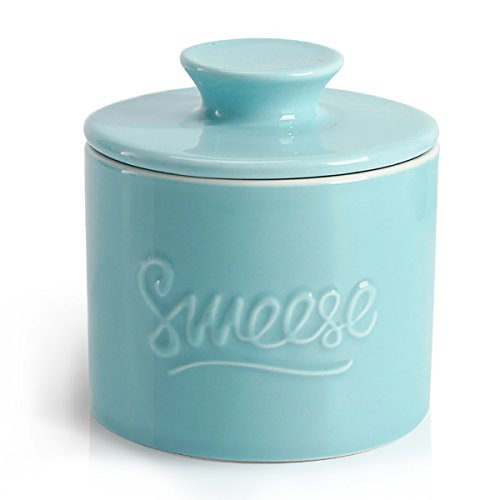 Sweese 304102 Porcelain Butter Keeper Crock   French Butter Dish   No More Hard Butter   Perfect Spreadable Consistency Turquoise