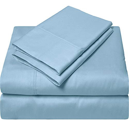 King Size Sheets Luxury Soft 100  Egyptian Cotton   Bed Sheet Set for King Mattress Light Blue Solid 600 Thread Count Deep Pocket