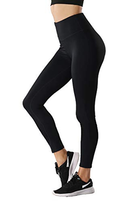 TYUIO Yoga Leggings Women High Waist Running Workout Pants Hidden Pocket Black L