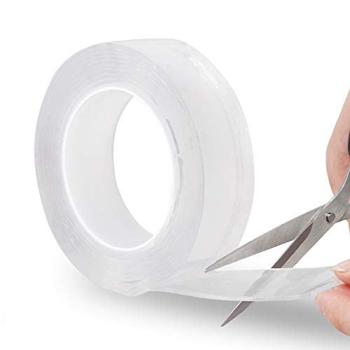 Traceless Washable Adhesive Tape 1M 33FtReusable Multi Function Nano Double Sided TapeFree to Remove Reusable TracelessStick to Glass Metal Kitchen Cabinets or Tile Nano Tape Transparent