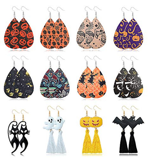 YADOCA 12 Pairs Halloween Earrings for Women Teardrop Faux Leather Dangle Earrings Pumpkin Cobweb Ghost Drop Dangle Earrings for Ladies Halloween Costume Party Decoration Supplies YADOCA 12 Pairs Halloween Earrings for Women Teardrop Faux Leather Dangle Earrings Pumpkin Cobweb Ghost Drop Dangle Earrings for Ladies Halloween Costume Party Decoration Supplies