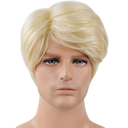 TopWigy Men Blonde Wigs Male Short Straight Heat Resistant Synthetic Hair Wig for Guy Natural Looking Cosplay Anime Party Hair 12 inches  Blonde 12