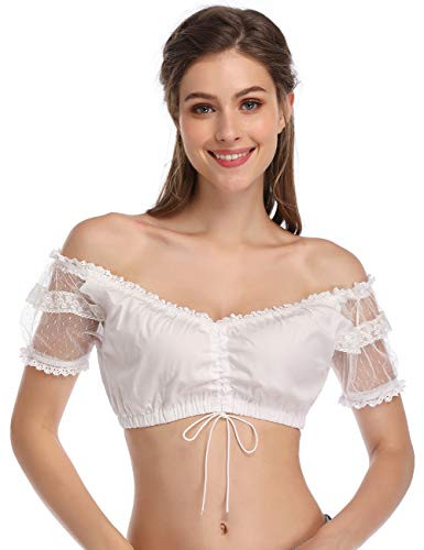 GloryStar Women s Bavarian Oktoberfest Costume Traditional Dirndl Blouse Beer Garden Crop Top White 4 M