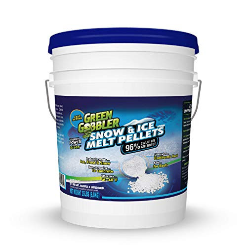 Green Gobbler 96  Pure Calcium Chloride Snow   Ice Melt Pellets   Concrete Safe Ice Melt  15 lb Pail