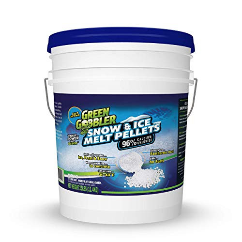 Green Gobbler 96  Pure Calcium Chloride Snow   Ice Melt Pellets   Concrete Safe Ice Melt  25 lb Pail