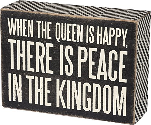 Primitives by Kathy 31134 Chevron Trimmed Box Sign, 5.50" x 4" x 1.75", Queen Is Happy