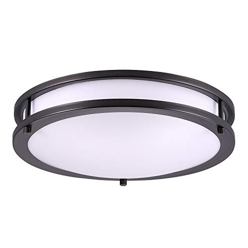 OSTWIN 14 Inch LED Flush Mount Ceiling Light 21W  120W Eqv  Dimmable 1470 Lm   3000K  Warm Light  Round LED Ceiling Light Fixture   Oil Rubbed Bronze Finish Acrylic Shade   ETL   Energy Star