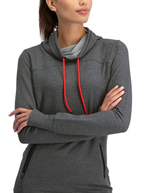 Dry Fit Running Pullover Womens   Fleece Cowl Neck Run Sweater Jacket   Zip Pockets and Thumbhols Grey