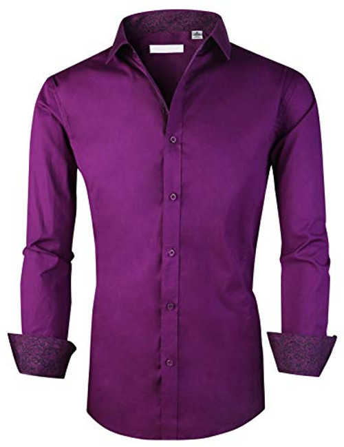 Men s Dress Shirts Long Sleeve Regular Fit Business Casual Button Down Shirts Purple XXL