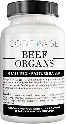 Codeage Grass Fed Beef Organs Supplement  Glandulars Supplements   Freeze Dried Non Defatted Desiccated Liver Heart Kidney Pancreas   Spleen Bovine Pills  Beef Vitamins   Non GMO  180 Capsules