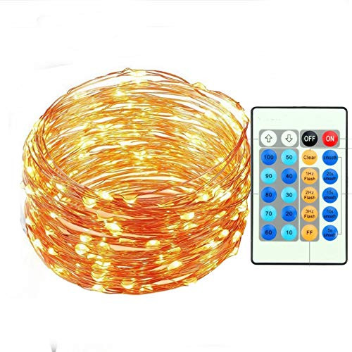 33ft 100 LED String Lights Dimmable with Remote Control Waterproof Decorative Lights for Bedroom Patio Garden Gate Yard Parties Wedding Warm White