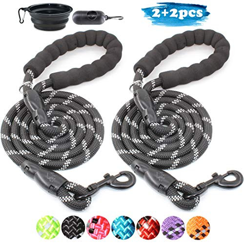 BAAPET 2 Packs 5 FT Strong Dog Leash with Comfortable Padded Handle and Highly Reflective Threads Dog Leashes for Medium and Large Dogs  Black Black