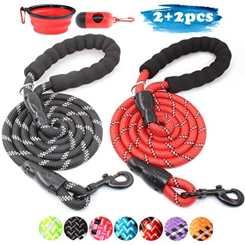 BAAPET 2 Packs 5 FT Strong Dog Leash with Comfortable Padded Handle and Highly Reflective Threads Dog Leashes for Medium and Large Dogs  Black Red