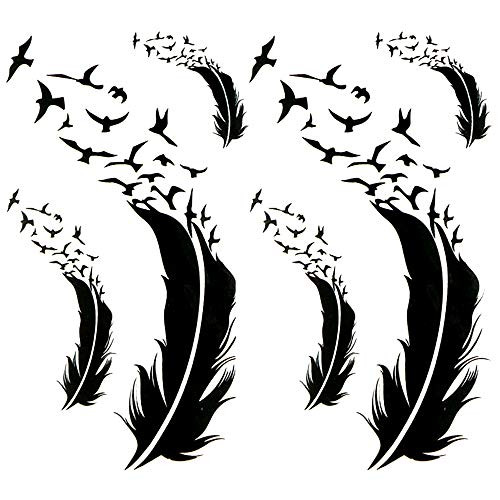 Oottati Small Cute Temporary Tattoo Black Feather Birds  2 Sheets