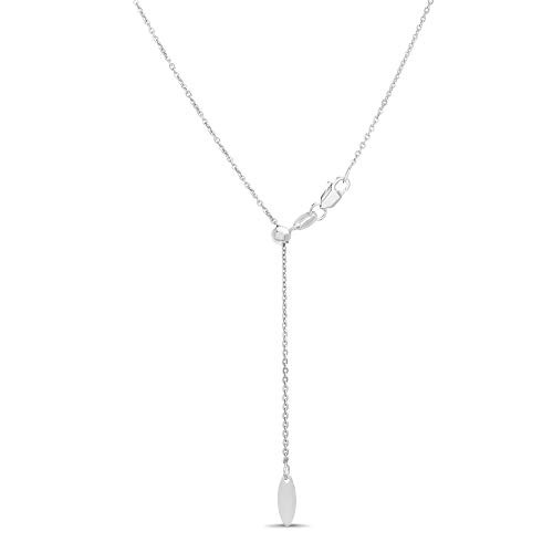 MIA SARINE Rodium Plated Sterling Silver 24 Inch Adjustable Cable Chain Necklace for Women Made in Italy  White Cable