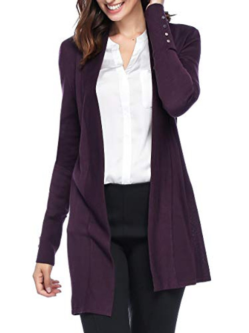 Spicy Sandia Women s Open Front Lightweight Knit Cardigans Long Sleeve Sweaters Plum Large