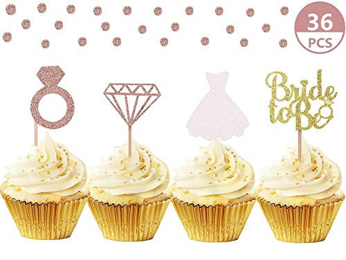 JeVenis Set of 36 Glitter Bride to be Cupcake Toppers Diamond Ring Wedding Dress Cupcake Toppers for Wedding Engagement Bridal Shower Decorations JeVenis Set of 36 Glitter Bride to be Cupcake Toppers Diamond Ring Wedding Dress Cupcake Toppers for Wedding Engagement Bridal Shower Decorations