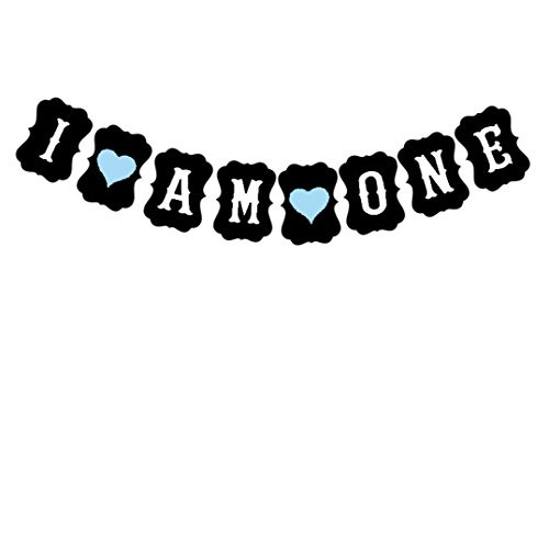 Baby I AM ONE Banner Bunting Baby Shower First Year 1st Birthday Party BB01 (Black with Blue Heart) Baby I AM ONE Banner Bunting Baby Shower First Year 1st Birthday Party BB01 (Black with Blue Heart)