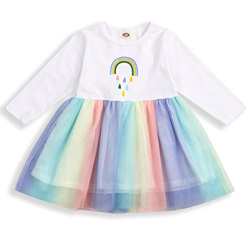 Baby Girls Dresses Rainbow Tulle Dress Long Sleeve Princess Outfits Rainbow Print Tutu Skirt Toddler Clothes Baby Girls Dresses Rainbow Tulle Dress Long Sleeve Princess Outfits Rainbow Print Tutu Skirt Toddler Clothes