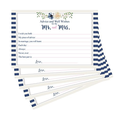 Advice & Well Wishes For The Bride and Groom Wedding Cards - Reception and Bridal Shower Game Cards - 4"x6" (Set of 50)