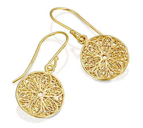 Stera Jewelry Antique Style 14k Gold Plated Silver Ornate Filigree Design Round Dangle Earrings Stera Jewelry Antique Style 14k Gold Plated Silver Ornate Filigree Design Round Dangle Earrings