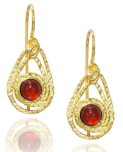 Stera Jewelry 14k Gold Plated Silver Decorative Teardrop Shape Carnelian Earrings with Secure Backs