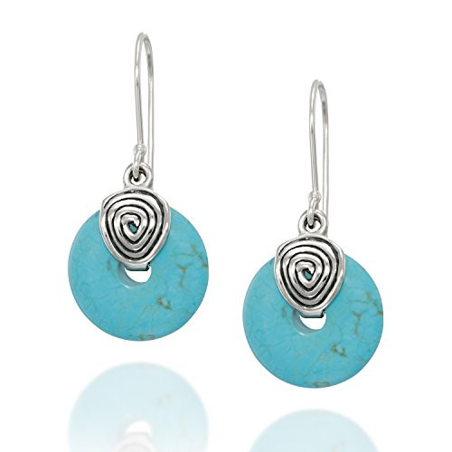 Stera Jewelry 925 Sterling Silver Dangle Earrings with Round Wheel Shaped Compressed Turquoise Stera Jewelry 925 Sterling Silver Dangle Earrings with Round Wheel Shaped Compressed Turquoise