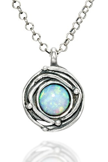 Stera Jewelry 925 Sterling Silver Created White Opal Pendant Necklace with Swirl or Bird Nest Design Stera Jewelry 925 Sterling Silver Created White Opal Pendant Necklace with Swirl or Bird Nest Design