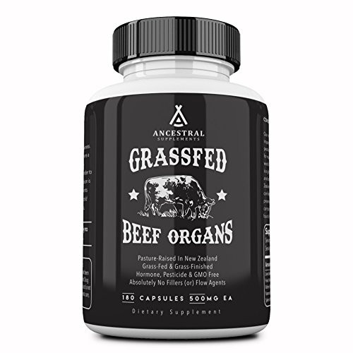 Ancestral Supplements Grass Fed Beef Organs  Desiccated   Liver Heart Kidney Pancreas Spleen  180 Capsules