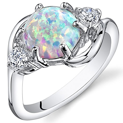 Peora Created White Opal Ring in Sterling Silver Round Shape 8mm 175 Carats total Size 7