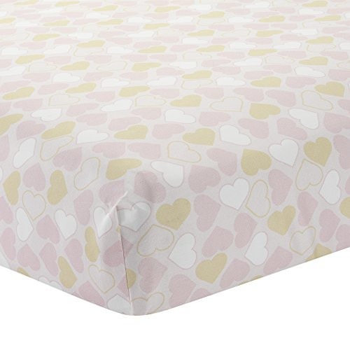 Lambs & Ivy Baby Love Heart Fitted Crib Sheet, Pink/Gold/White, 28" x 52" Lambs & Ivy Baby Love Heart Fitted Crib Sheet, Pink/Gold/White, 28" x 52"
