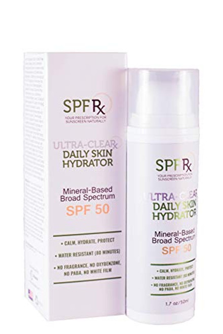 SPF Rx Ultra Clear UV Moisturizer SPF 50 Sunscreen Lotion with Zinc Oxide   Hyaluronic Acid   Mineral Sunblock Protects from UVA   UVB   HEV   No Fragrance No Paraben No Oxybenzone   17 oz