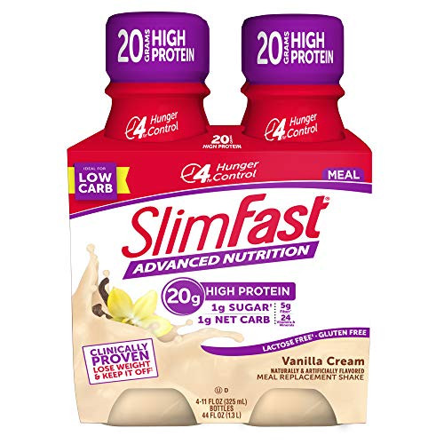 SlimFast Advanced Nutrition Vanilla Cream Shake  Ready to Drink Meal Replacement  20g of Protein  11 fl oz Bottle  4 Count   Pantry Friendly