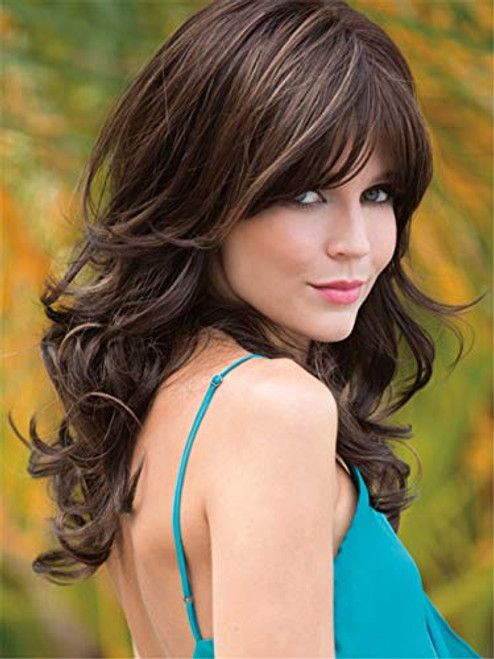 GNIMEGIL Delicate Long Curly Wavy Wigs Brown Mixed Highlights Blonde Hair Heat Resistant Synthetic Full Wig For Women Layered Dark Brown Wigs With Bangs Daily Use Party Hair Wig GNIMEGIL Delicate Long Curly Wavy Wigs Brown Mixed Highlights Blonde Hair Heat Resistant Synthetic Full Wig For Women Layered Dark Brown Wigs With Bangs Daily Use Party Hair Wig