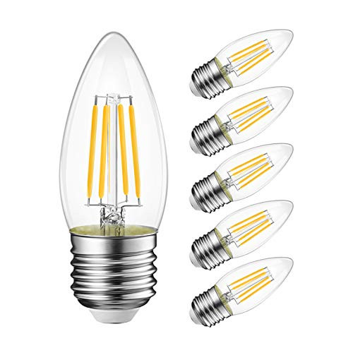 LVWIT B11 Filament Bulb E26 Base Non Dimmable 6W 60W Equivalent  2700K Warm White Chandelier Decorative Candle Light Bulb 6 Pack