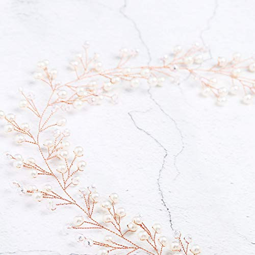 Yean Babys Breath Hair Piece Wedding Hair Vine Sillver Rhinestone Headband Bridal Branch Crystal Wreath Crown Bridal Flower Vine Accessories for Bride and Bridesmaid   1574inches  Rose Gold