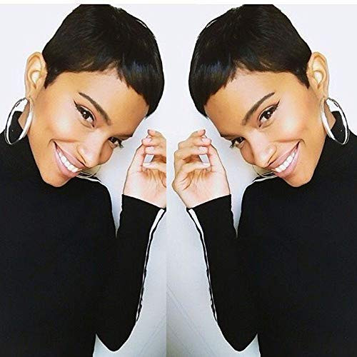 HOTKIS Human Hair Short Pixie Cut Wigs for Black Women  Pixie Cut Bob 1B