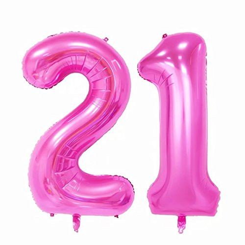 KIYOOMY 40 in Large Number 21 Balloons Pink Jumbo Foil Mylar Number Balloons for 21 Birthday Party Adult Ceremony Anniversary Celebrate Parties Decorations (Number 21 or Number 21, Pink Color)