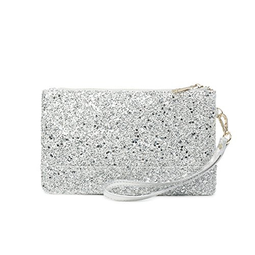 Lam Gallery Sparkling Clutch Purse Glitter Evening Clutch Bags Sequin Handbags Elegant Purses for Party Wedding Prom Bride Silver